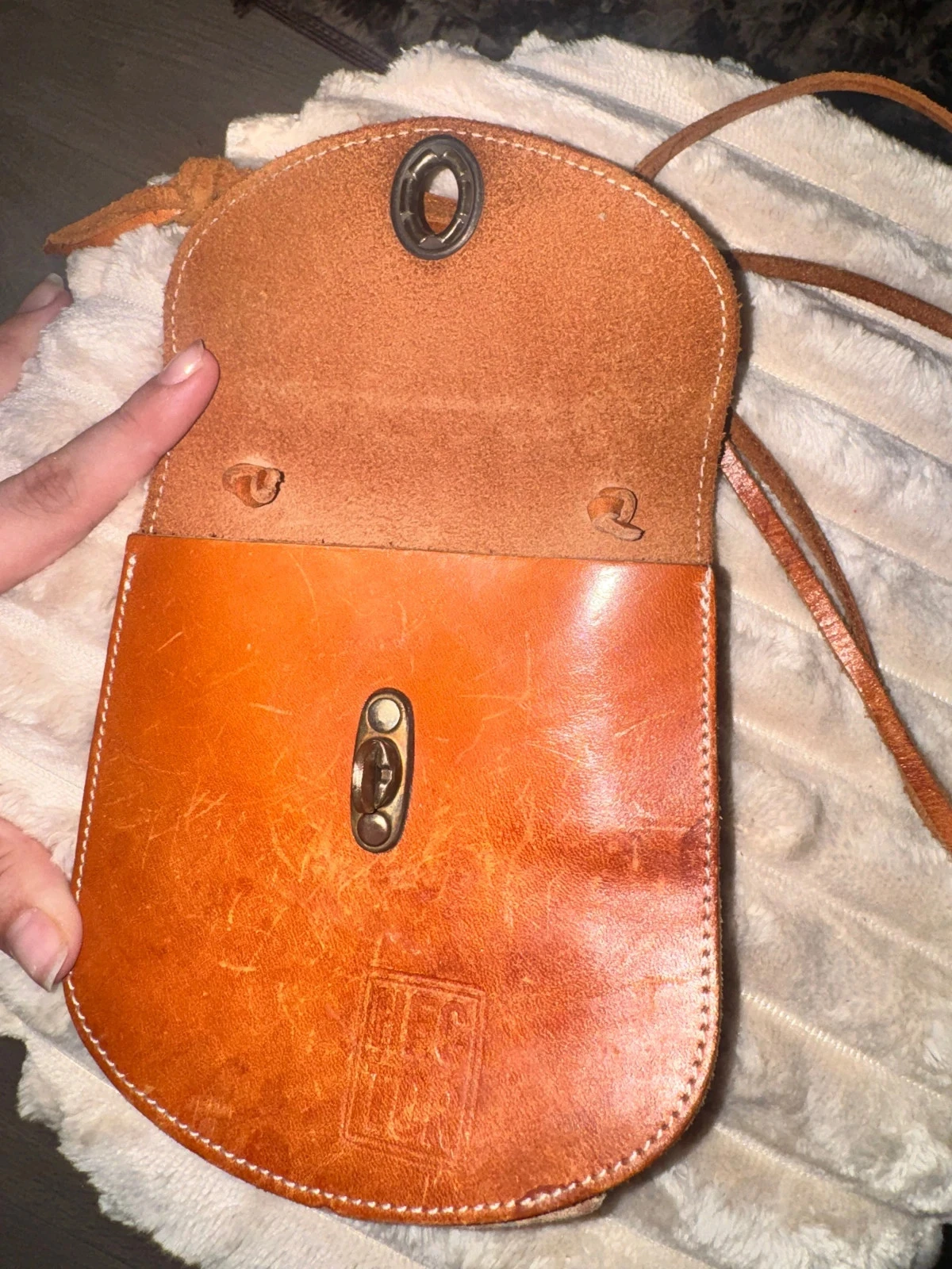 Bolsa tiracolo vintage de couro marrom / camelo – photo 3